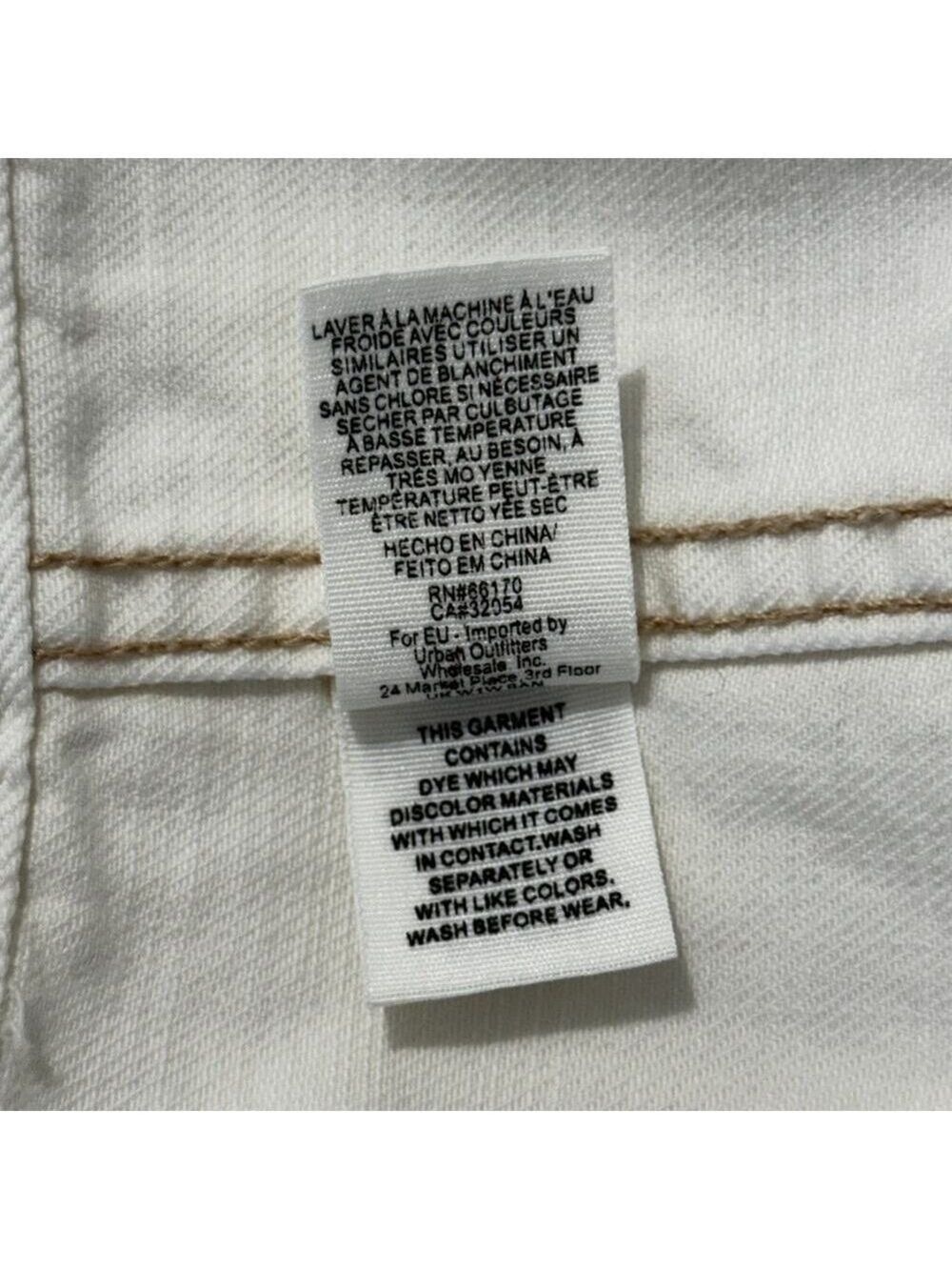 Free People Worn White Denim Trucker Boyfriend Fit Distressed Jacket M/L - Picture 11 of 12